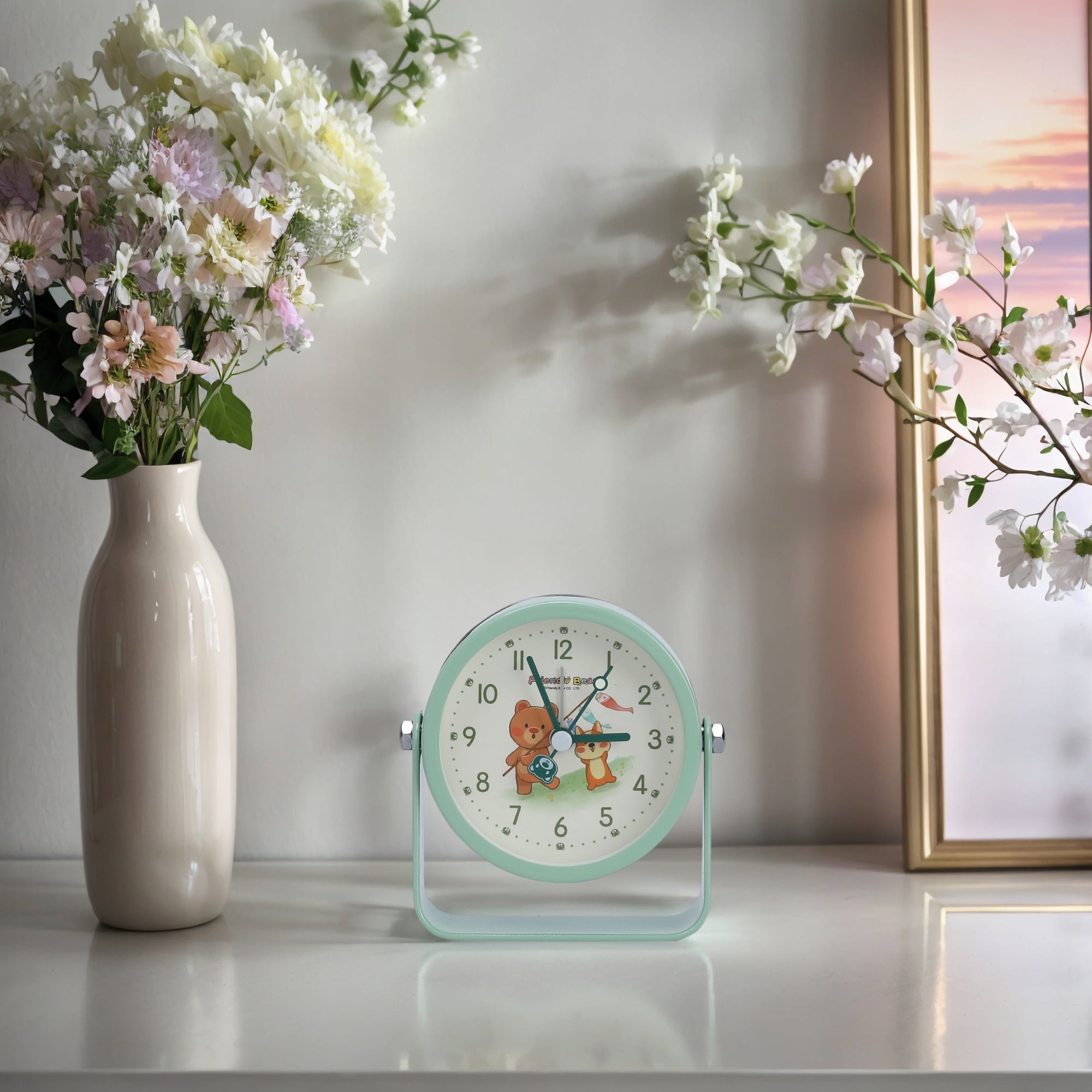 Desktop Mechanical Alarm Clock, Rotatable, Lovely Animals Patten, Durable Casing for Bedroom/Dorm - 3.7"L x 1.7"W x 3.9"H