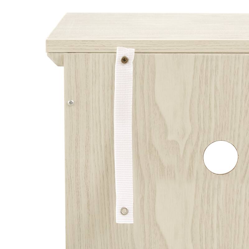 GDFStudio Thatch Wood 70" TV Stand with Faux Stacked Stone Fireplace and 2 Door Storage