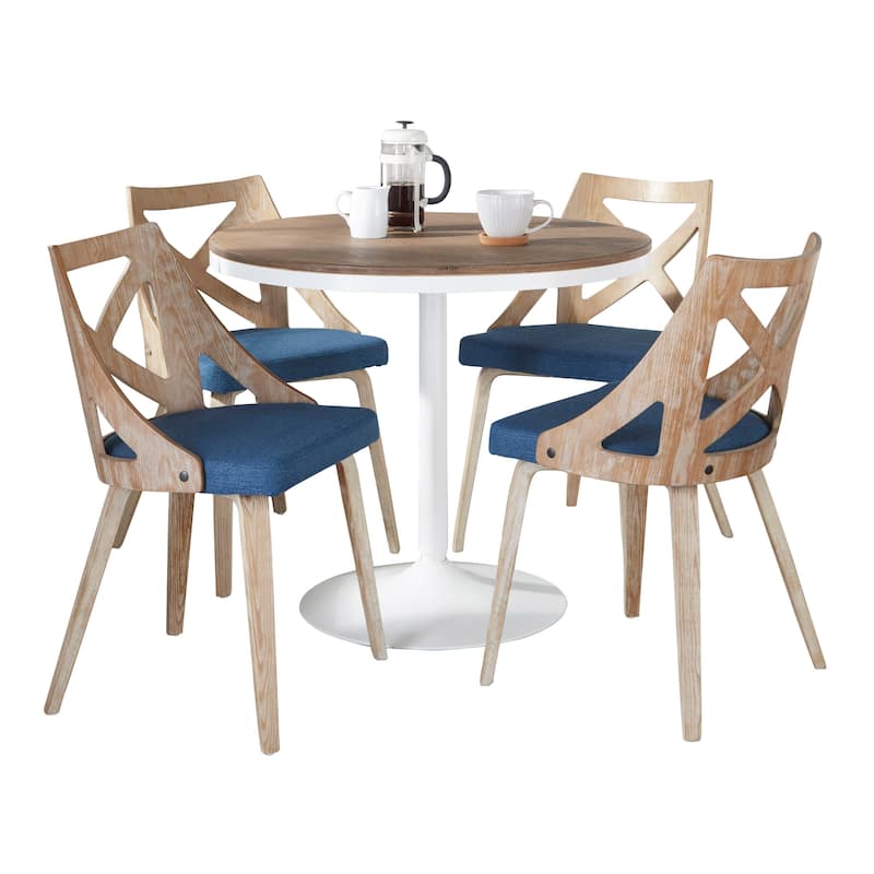 The Gray Barn Goddard-Charlotte 5-Piece Dining Set - Blue Fabric/White Washed/White Metal