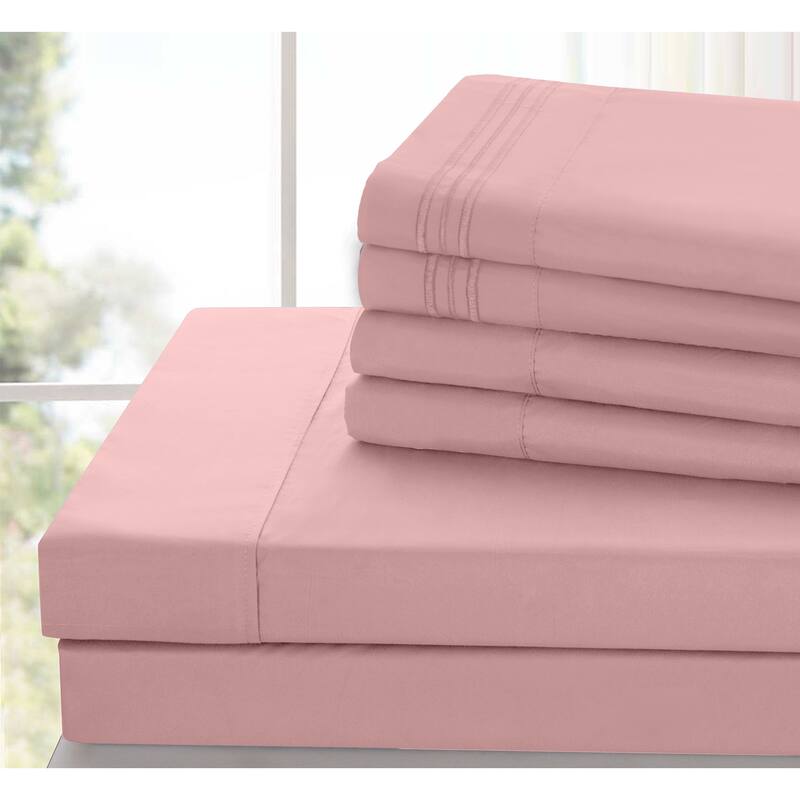 6 Piece Bed Sheet Set Deep Pocket Ultra Soft Microfiber Bedding Sheets