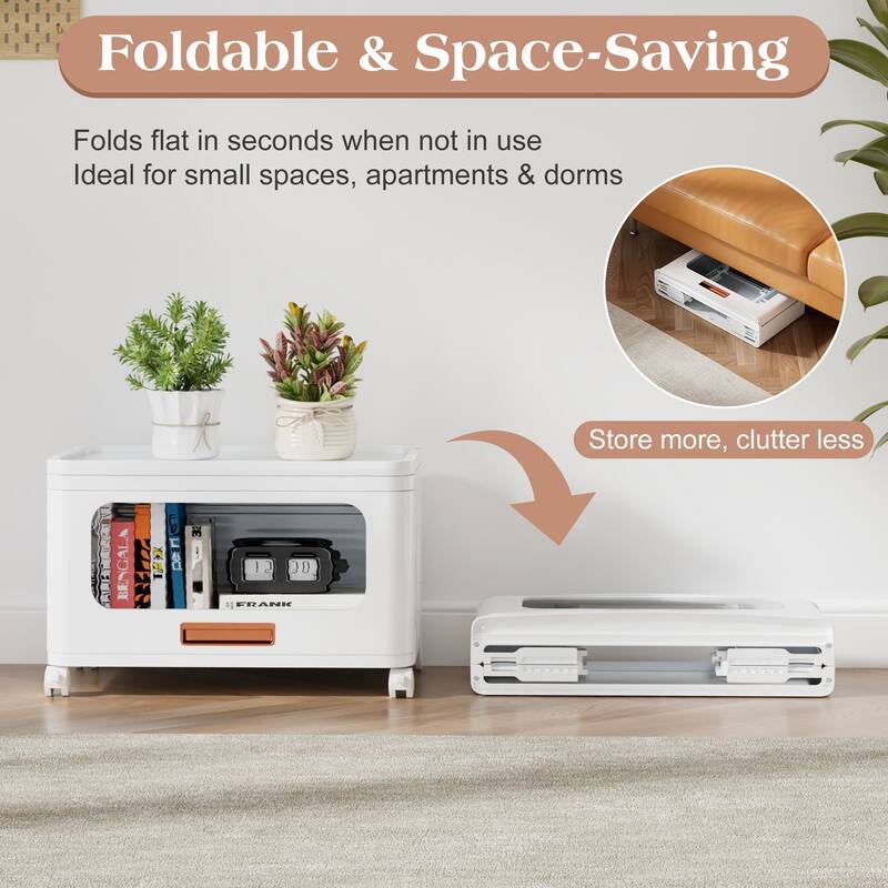 VECELO White Rolling Storage Cabinet with Transparent Doors 1/2/3-Tier Plastic Storage Bins with Wheels for Bedroom Living Room