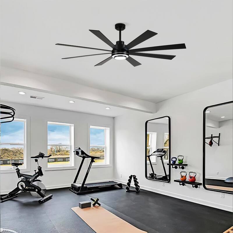 72 Inch 8 PCS Plywood Reversible Blades Ceiling Fan With Light Kit 3 Color Dimmable LED, DC 6 Speed ,Remote Control