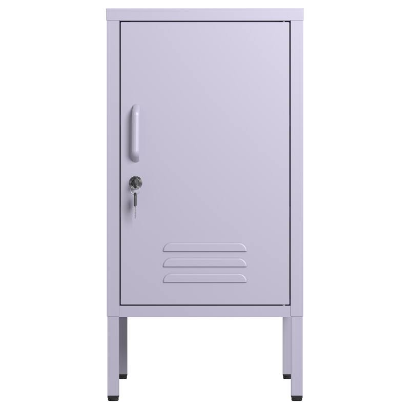 Single Door Lockable Metal End Table,Modern Minimalist Room Side Table with 2 Adjustable Shelf,Multi Storage Cabinet