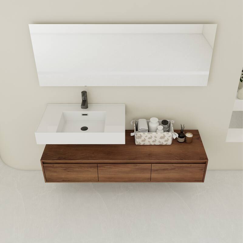 Contemporary Floating Bathroom Vanity with Durable Plywood Base and Spacious Storage - 58.7in L