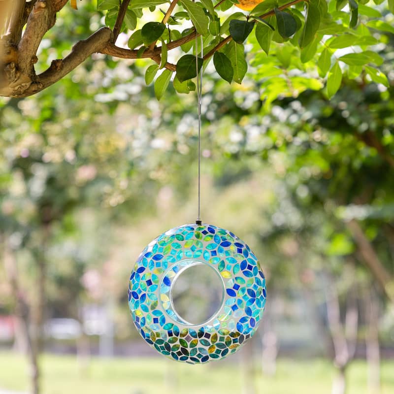 Glitzhome Round Hanging Multi-Color Mosaic Birdfeeder - Green