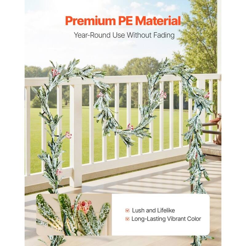 Snowy Green LED Lighted Christmas Garland with Olive Leaves and Vine Berries for Stairs and Mantels