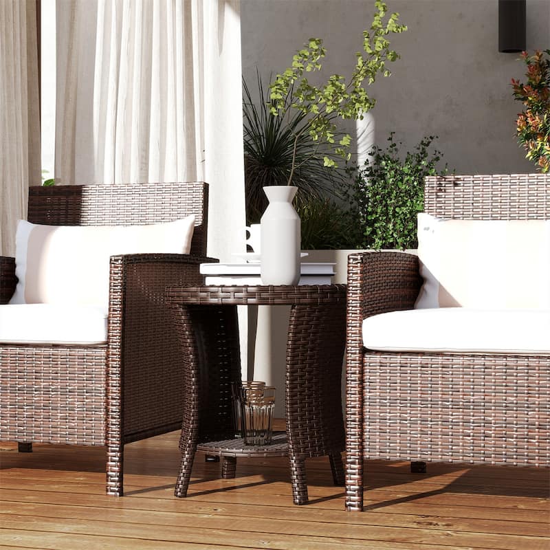Steel PE Rattan WPC 2-Tier Hourglass Outdoor Side Table - 18.1" Dia. x 19.7" H