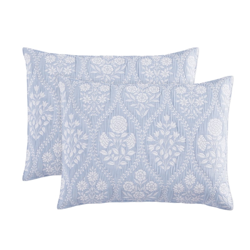 Laurel Cornflower Blue All-Season Soft Woven Matelasse Jacquard Reversible Cotton Blend Quilt Set