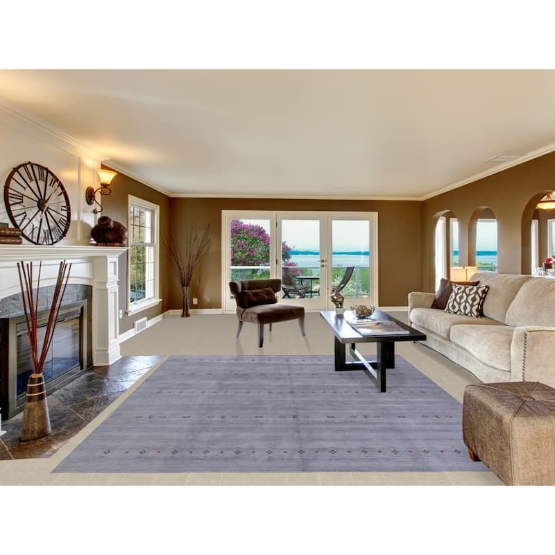 Hand Knotted Oriental 100% Wool Carpet Tribal Animal Pictorial Navy Blue & Blues Gabbeh Area Rug - 9' 9'' X 8' 2''