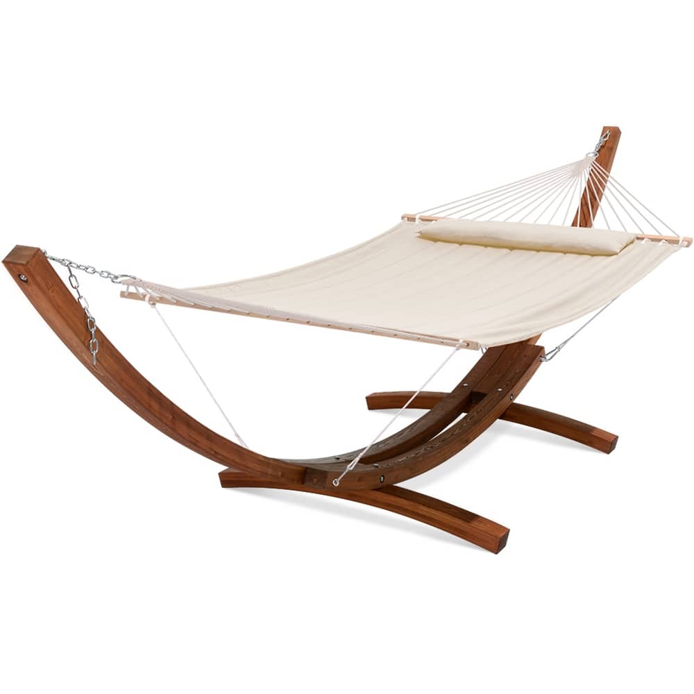 2 Person Large Quilted Hammock with 13.5 Ft Wooden Arc Hammock Stand
