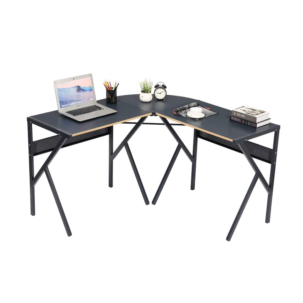 HomyLin Black Gaming Table 49.2 Inch L-Shaped Computer Desk with Sturdy Metal Frames