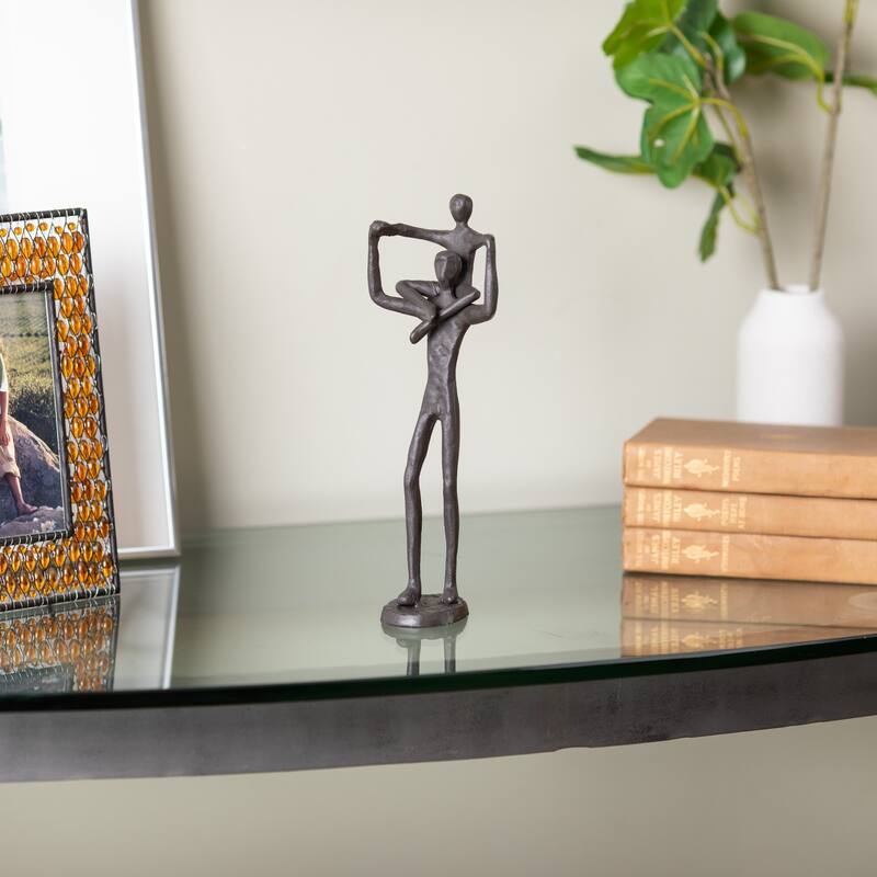 Father Holding Child on Shoulders Figurine - 9.75" - Brown