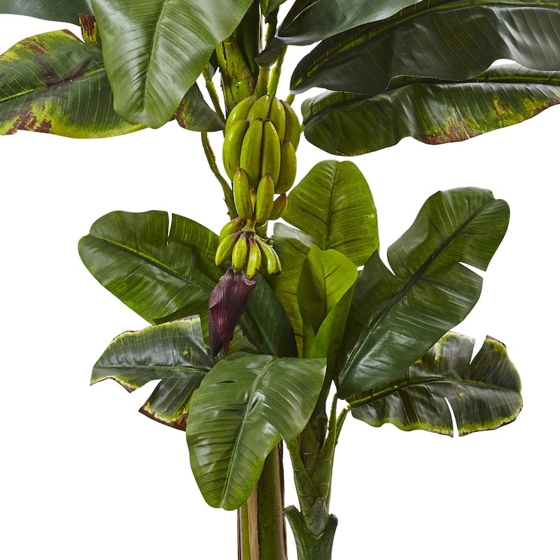 Faux Banana Tree 5ft with Planter - Tropical Decor, Realistic Artificial Plant, Indoor Outdoor Accent - Green
