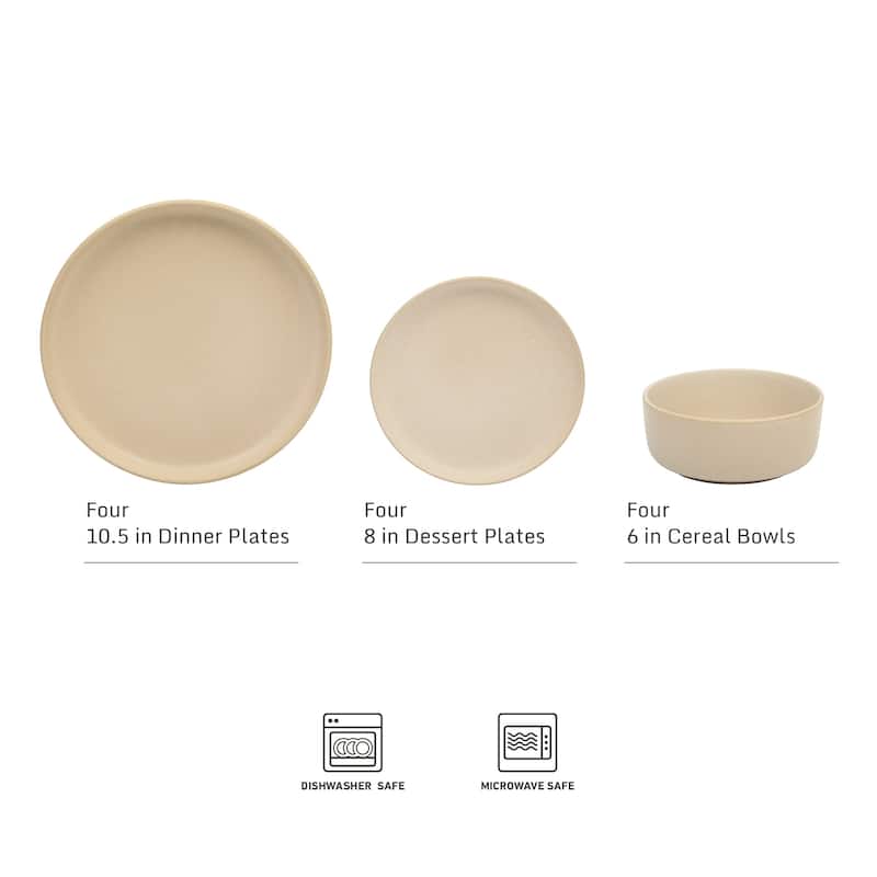 Gibson Elite Pasco (Service for 4) Plates and Double Bowl Reactive Glaze Stoneware Ceramic Dinnerware Set