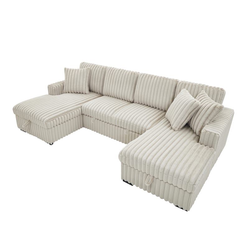 Roomfitters Oversized U Shaped Sleeper Sofa with Pull Out Bed, Modular Sectional Couch with Storage Chaise, Khaki