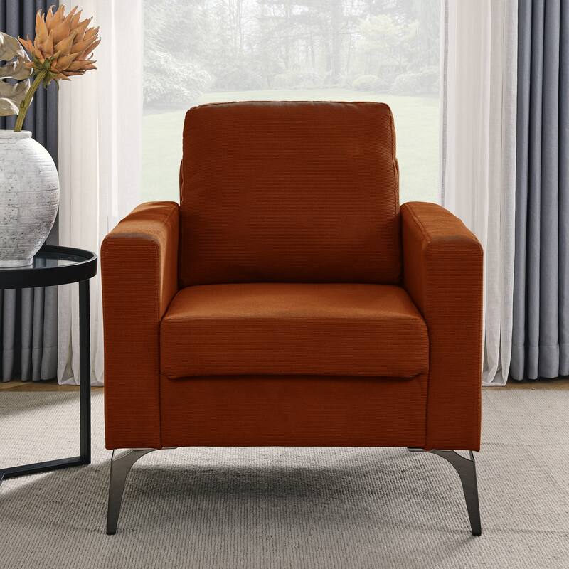Modern Corduroy Upholstered Singles Sofa Chair with Metal Legs - Orange