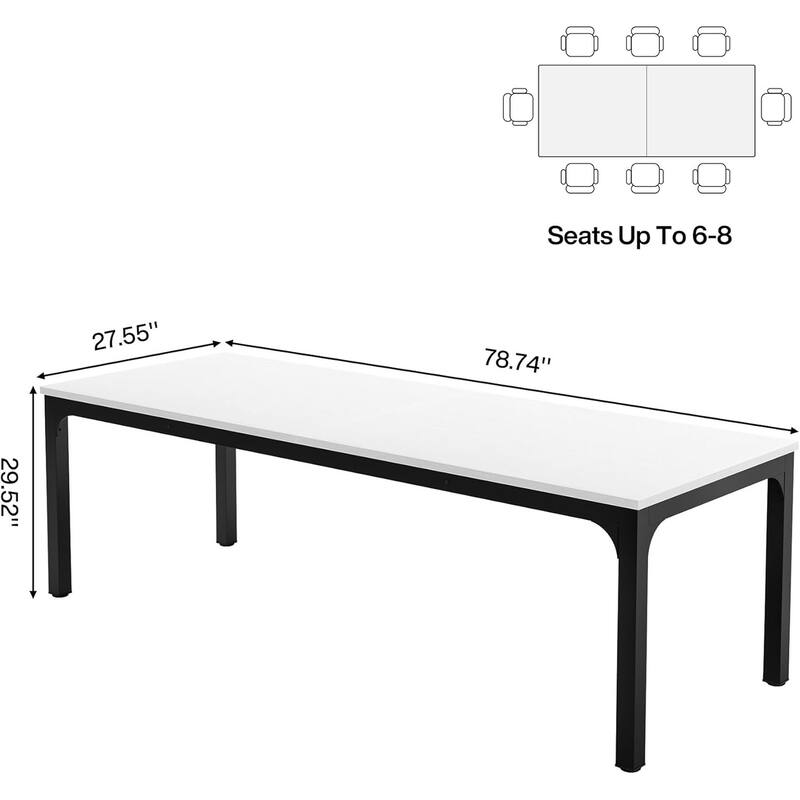 78.7" Rectangle Wood Dining Table, Long Kitchen Table for Living/Dining Room