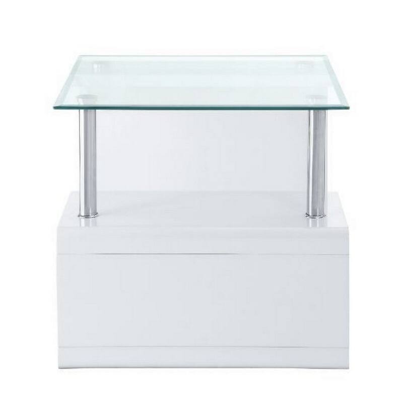 24 Inch Square Accent End Table, Glass Top, Open Shelf, White, Chrome - 24 L x 24 W x 22 H Inches