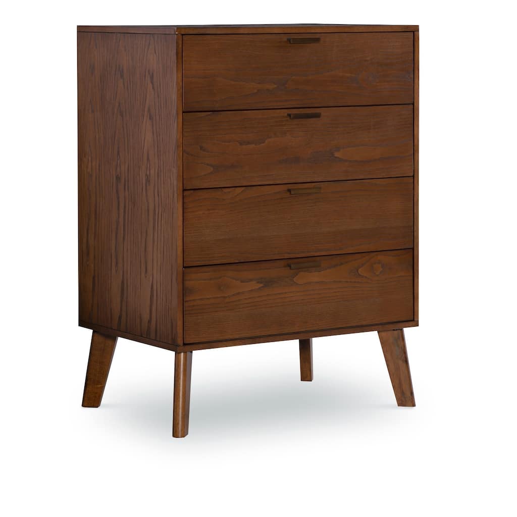 38" Brown Four Drawer Dresser Chest with Bronze Pulls