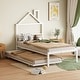 preview thumbnail 37 of 91, Metal Twin Platform Bed with Pull-Out Trundle, House-Shaped Design White - Twin