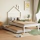 preview thumbnail 55 of 91, Twin Metal Platform Bed with Pull-Out Trundle, House Frame Design White - Twin