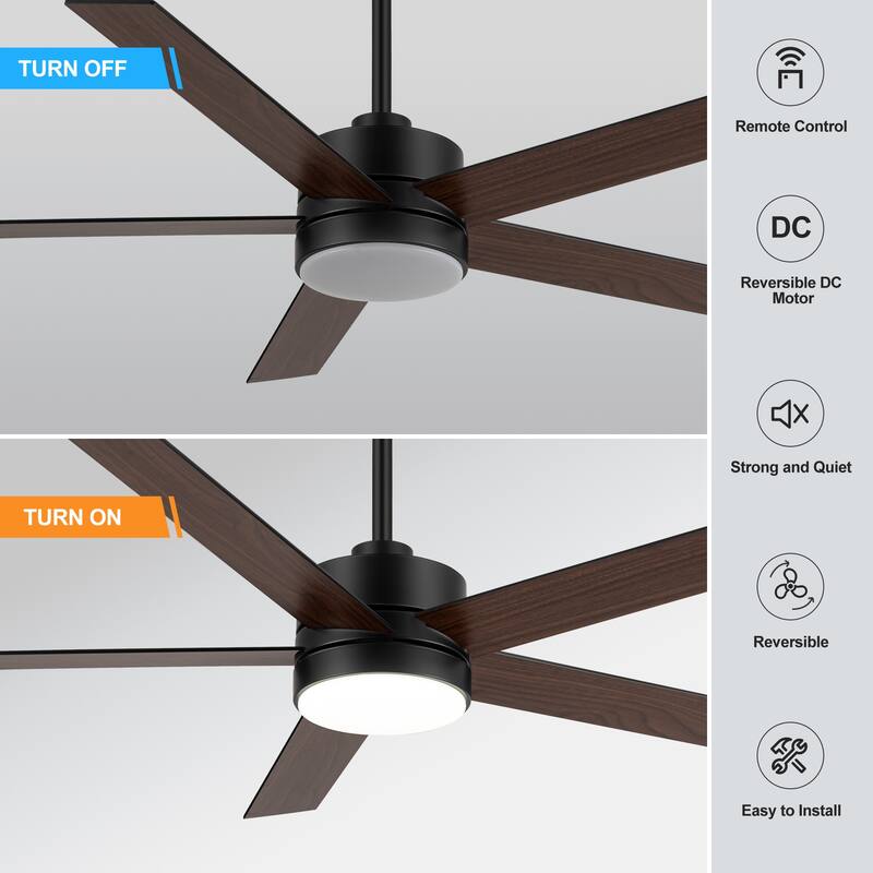 36/42/52/56/72/84-Inch Reversible 3/5/9-Blade Integrated LED Ceiling Fan with Light Remote
