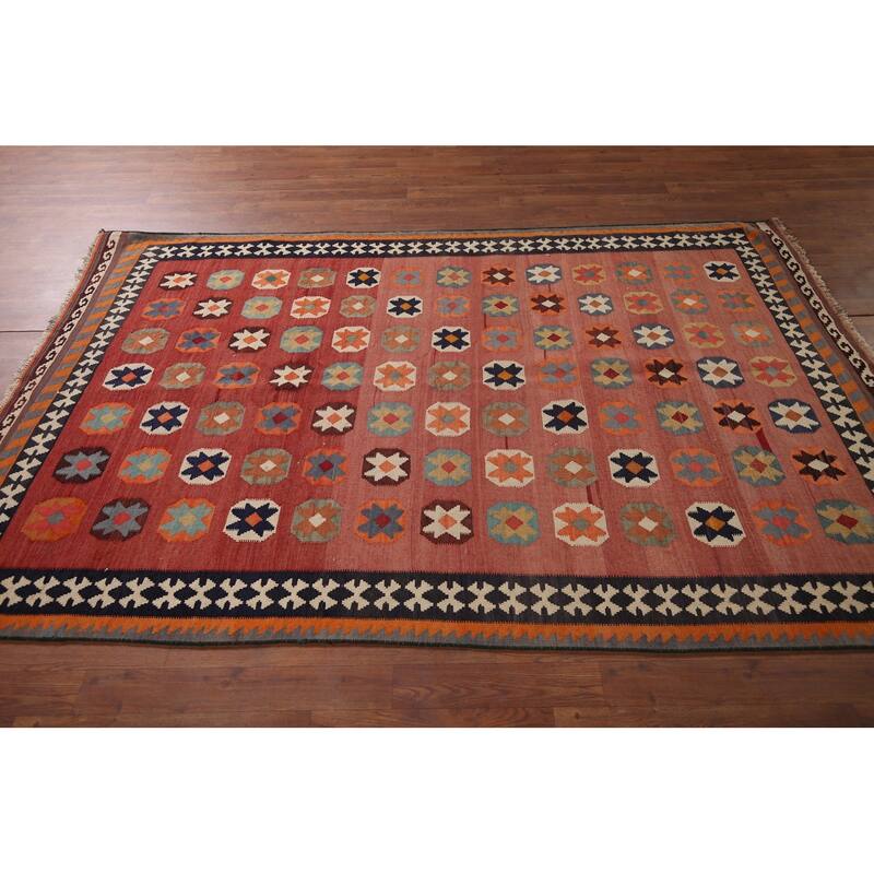 Kilim Qashqai Persian Vintage Rug Hand-Woven Pink Wool Carpet - 5'0"x 7'10"