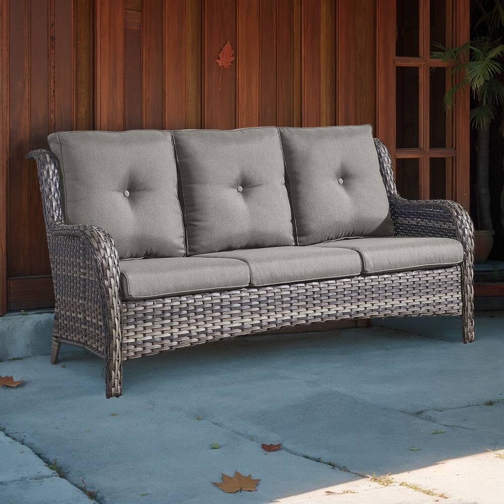 Gymojoy Patio Sofa PE Wicker 3-Seat Sofa