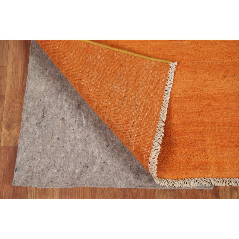 Contemporary Gabbeh Oriental Foyer Rug Hand-Knotted Orange Wool Carpet - 3'2"x 4'11"