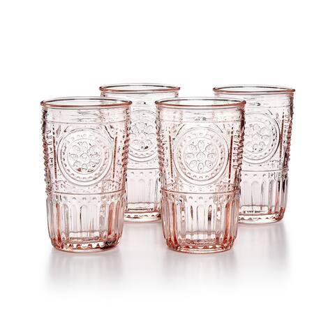 Bormioli Rocco Romantic Glass Drinking Tumbler Victorian Inspired 10.25 Oz Set Of 4 - Cotton Candy Pink