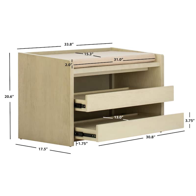 SAFAVIEH Roseanna Shoe Storage Bench Oak / Beige - 34" W x 18" D x 21" H - 34Wx18Dx21H