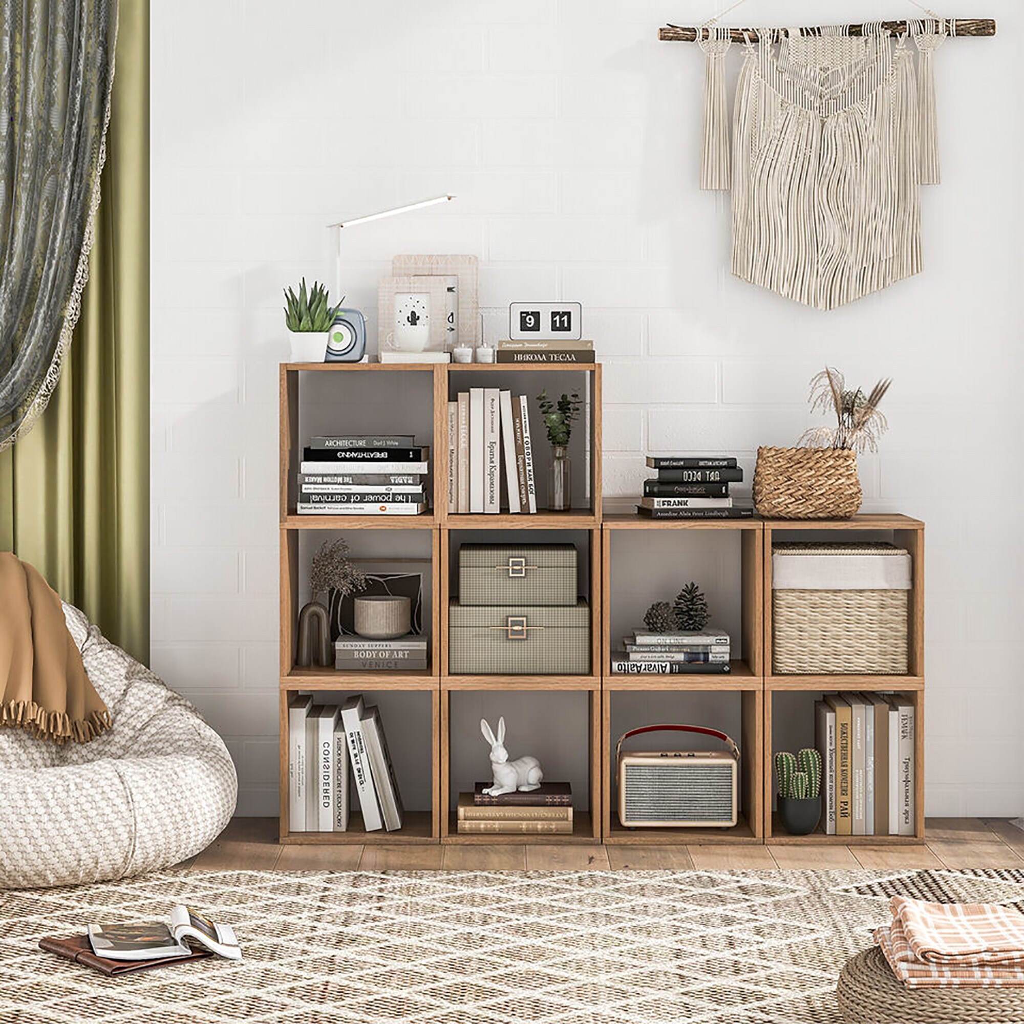 Gymax 4PCS Stackable Storage Cube Free-standing Storage Organizer