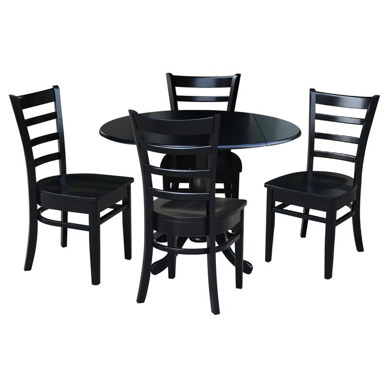 42 in. Drop Leaf Table with 4 Ladder Back Dining Chairs - 5 Piece Set