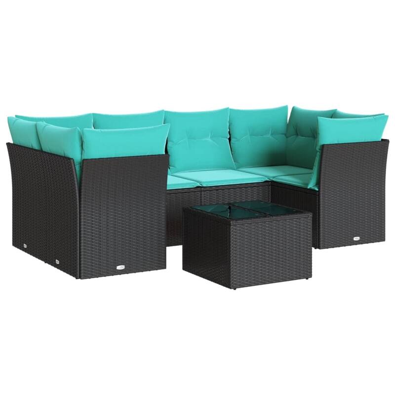 vidaXL 7 Piece Patio Sofa Set with Cushions Black Poly Rattan - 24.4 x 24.4 x 27.2