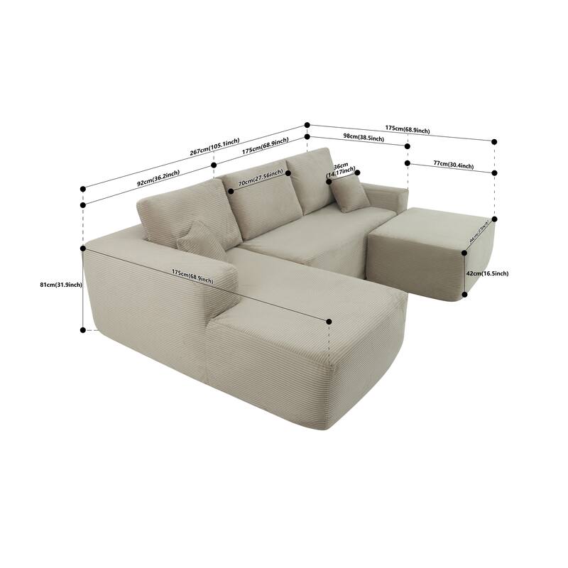 105.7"Cloud Sectional Couch with U-Shaped Chaise,Modern Modular Sofa with Deep Seat