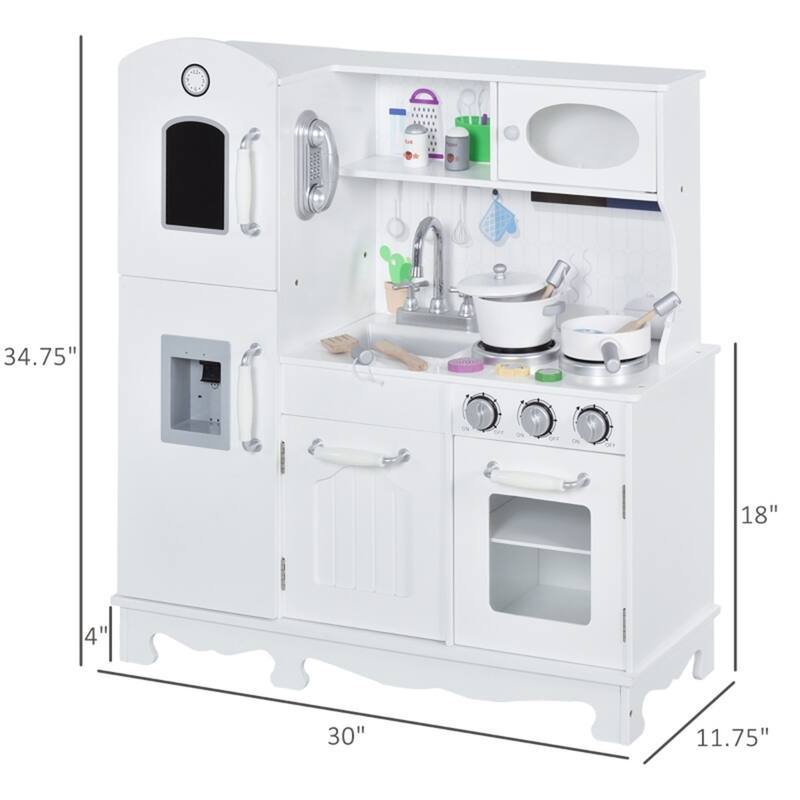 Kids Wooden Kitchen Playset with Sink Stove Phone Accessories and Storage White Pretend Cooking Toy - 41x28 in