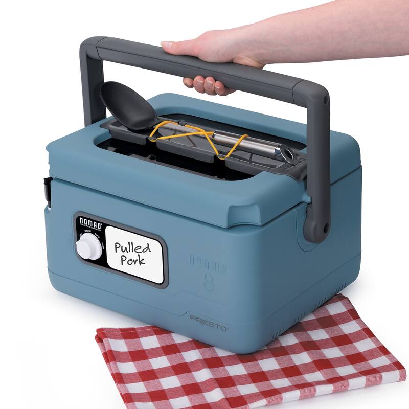 Presto 06019 8 Qt Nomad Portable Electric Slow Cooker, Locking Lid, Green/Gold