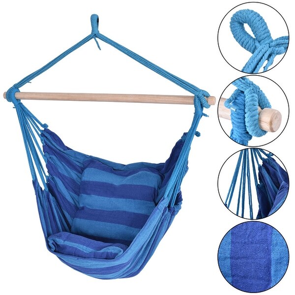 Costway Hammock Rope Chair Patio Porch Yard Tree Hanging Air Swing Outdoor (Blue) - Blue