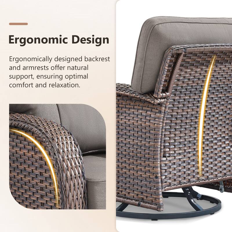 TWrap 5-Piece Wicker Patio Fire Pit Conversation Set with Swivel Gliders and 5-Inch Cushions