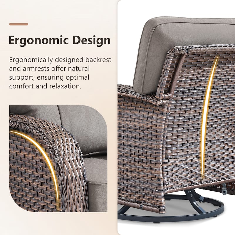 TWrap Wicker Patio Fire Pit Conversation Set with 3-Seat Sofa & Swivel Gliders & Armchairs
