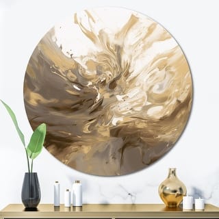 Designart "White and Gold Aqua Symphony" Abstract Metal Circle Wall Art