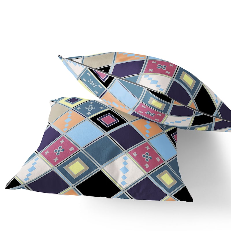 HomeRoots Set of Two 16" X 16" Blue and Purple Blown Seam Diamond Indoor Outdoor Throw Pillow - 16.00' X '16.00' X '5.00