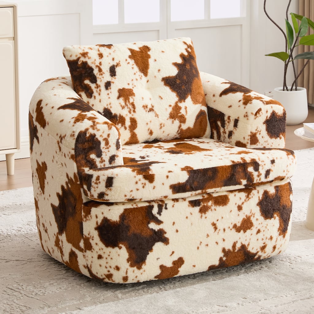 360°Swivel Sofa Chair Accent Barrel Chair 36.6" Swivel Round Chair with Dual-layer Cushion Design for Living Room