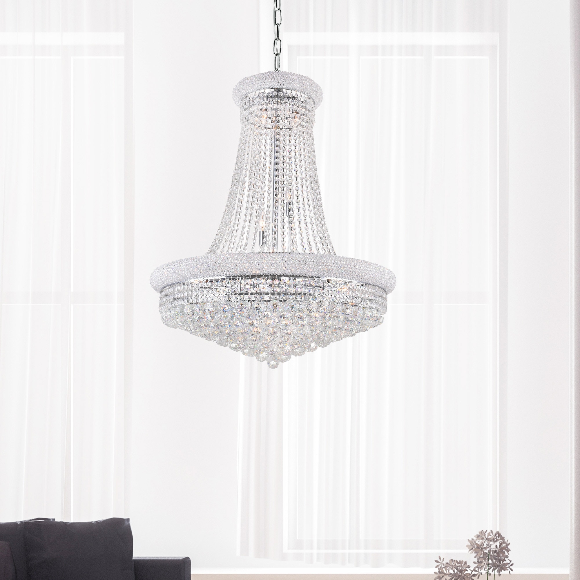 CWI Lighting Empire 19 Light 32in Chrome Down Chandelier with Crystals