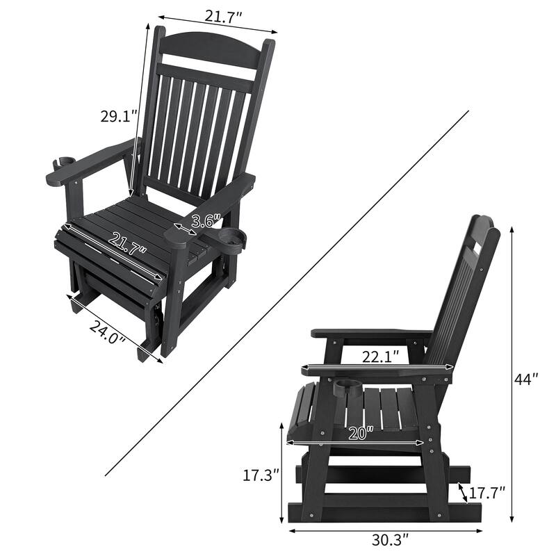 Poly Lumber Patio Glider for One Person with Cup Holders, HIPS Material, All-Weather Resistant