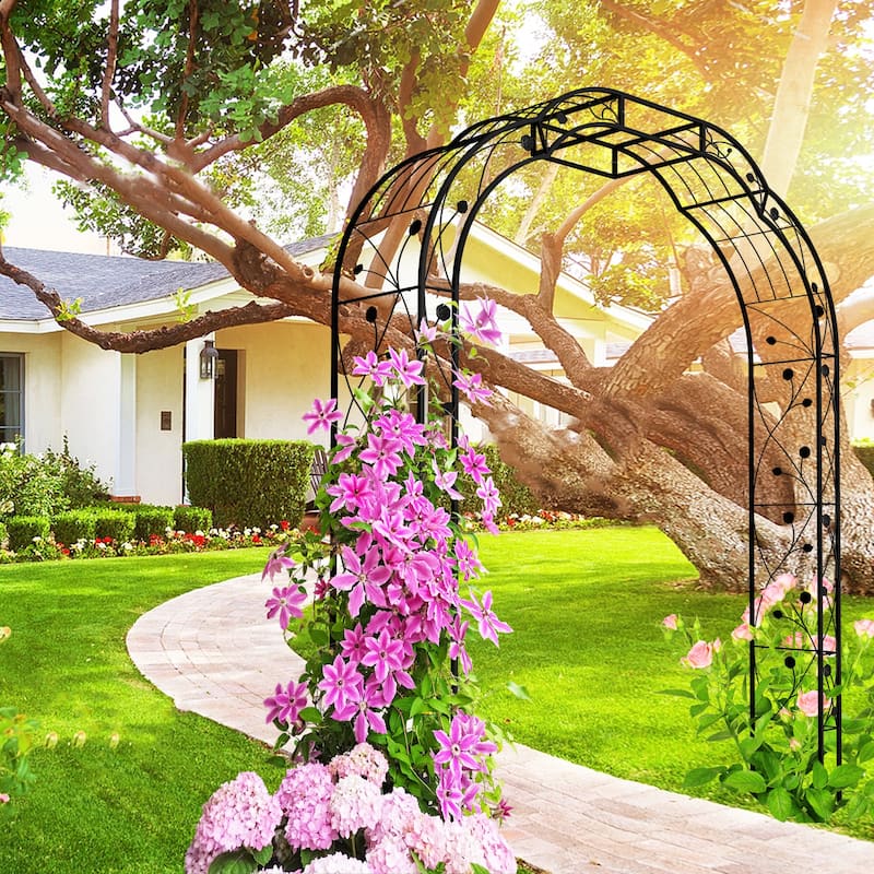 Metal Garden Arch "W74.4 x H98.4" Garden Arbor Trellis Climbing Plants Support Rose Arch Outdoor Arch Black - Black