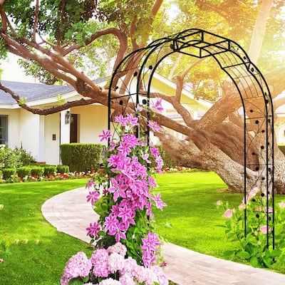 Metal Garden Arch "W74.4 x H98.4" Garden Arbor Trellis Climbing Plants Support Rose Arch Outdoor Arch Black