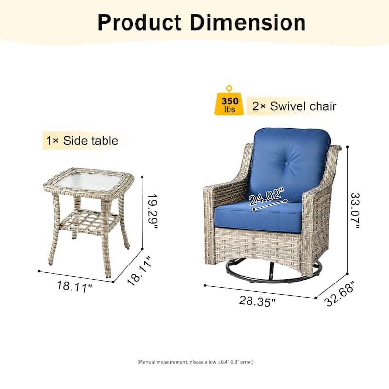 HOOOWOOO 3-piece Outdoor Patio Swivel Rocker Chairs with Side Table