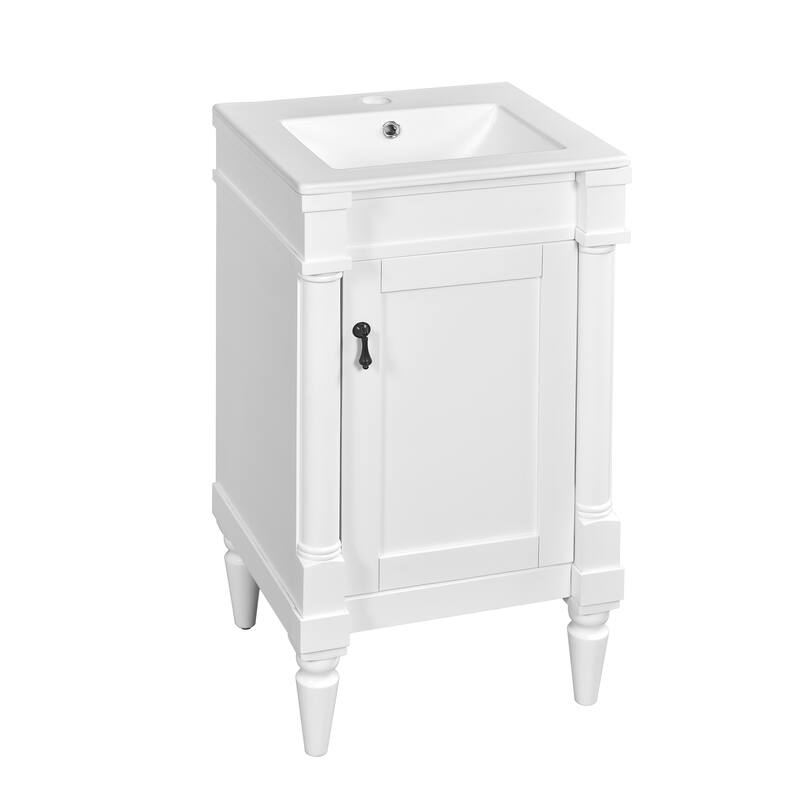 Retro Compact Bathroom Vanity Cabinet Simple Freestanding Single Sink Cabinet with Adjustable Shelf and Black Metal Pull