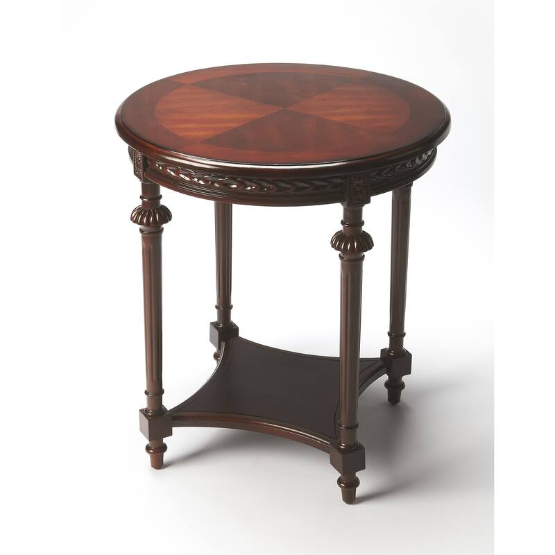 Hellinger 24 in. W Round Wood Tall End Table with Open Shelf - Cherry Brown